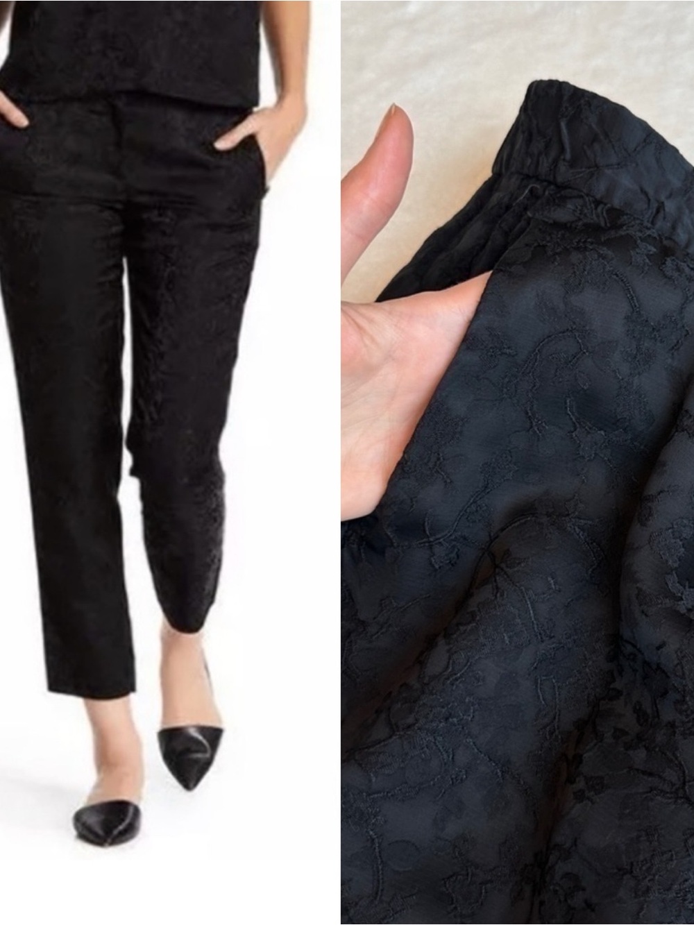 💥SALE💥 Theory Thaniel Black Jacquard Viscose Cropped Pants S (4)